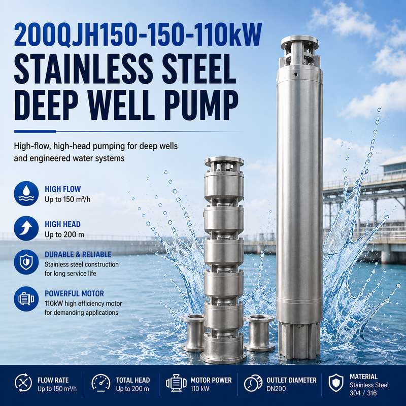 200QJH150-150-110kW Bomba de pozo profundo de acero inoxidable Bomba de alto flujo y de alta cabeza para pozos profundos y sistemas de agua de ingeniería