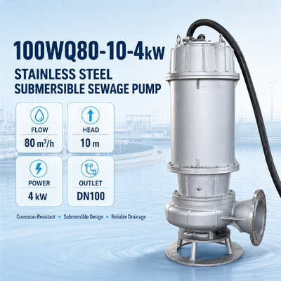 Bomba sumergible de aguas residuales de acero inoxidable con caudal de 80 m3/h y cabeza de 10 m para el drenaje de aguas residuales