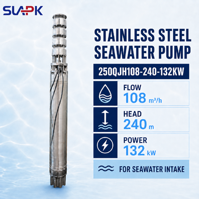 Bomba sumergible de acero inoxidable fundido 250QJH108-240-132KW con 240m de altura para toma de agua de mar