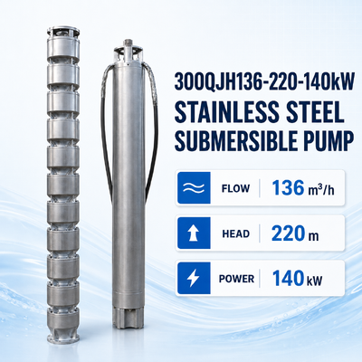 Bomba sumergible de acero inoxidable de 140 kW con 220 m de altura y 136 m³/h de caudal para aplicaciones en pozos profundos