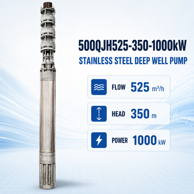 525 m3/h Flujo 350 m Cabeza 1000 kW Potencia de acero inoxidable Bomba de agua de mar sumergible de pozo profundo